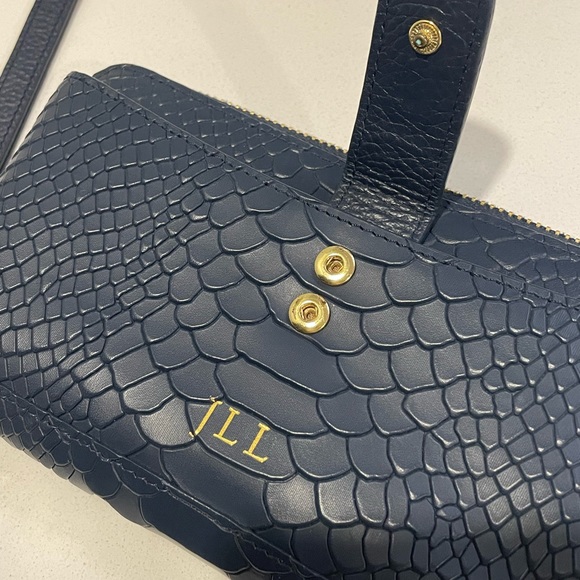 GiGi New York Embossed Python Zip Around Wristlet Wallet in Navy Blue - Picture 13 of 16